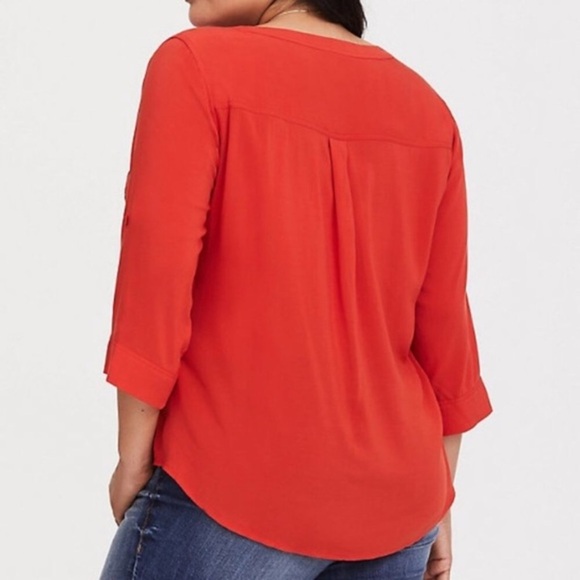 Torrid 2X Harper Challis Pullover Blouse teacher school spirit Henley 3/4 0978 - Picture 2 of 10